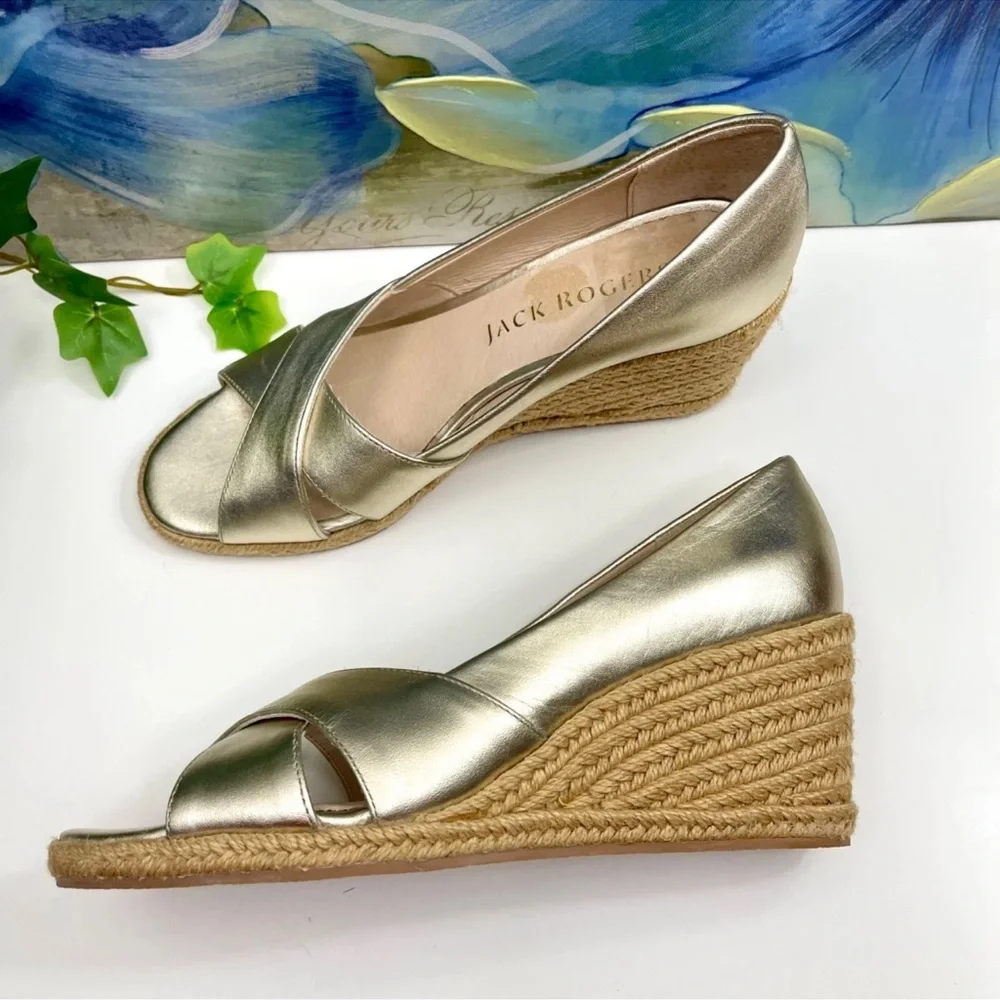 Jack‎ Rogers Palmer Crisscross Wedge Espadrille In Gold Size 8